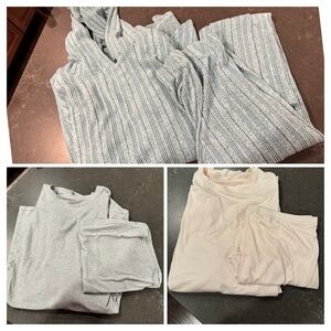 Cozy Loungewear Set Trio - Light Blue Stripe, Soft Gray, Pale Pink